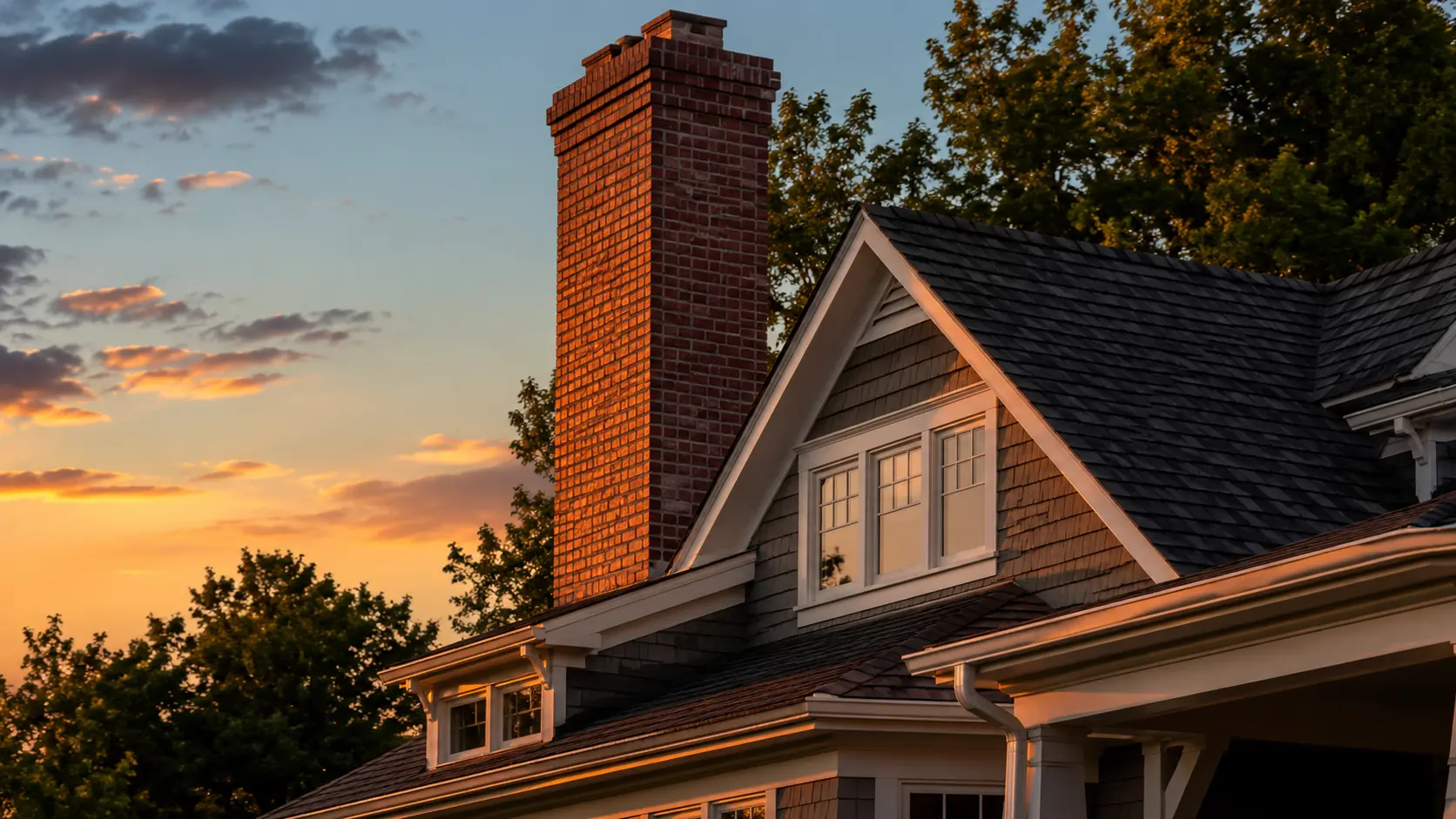 Connecticut chimney at sunset