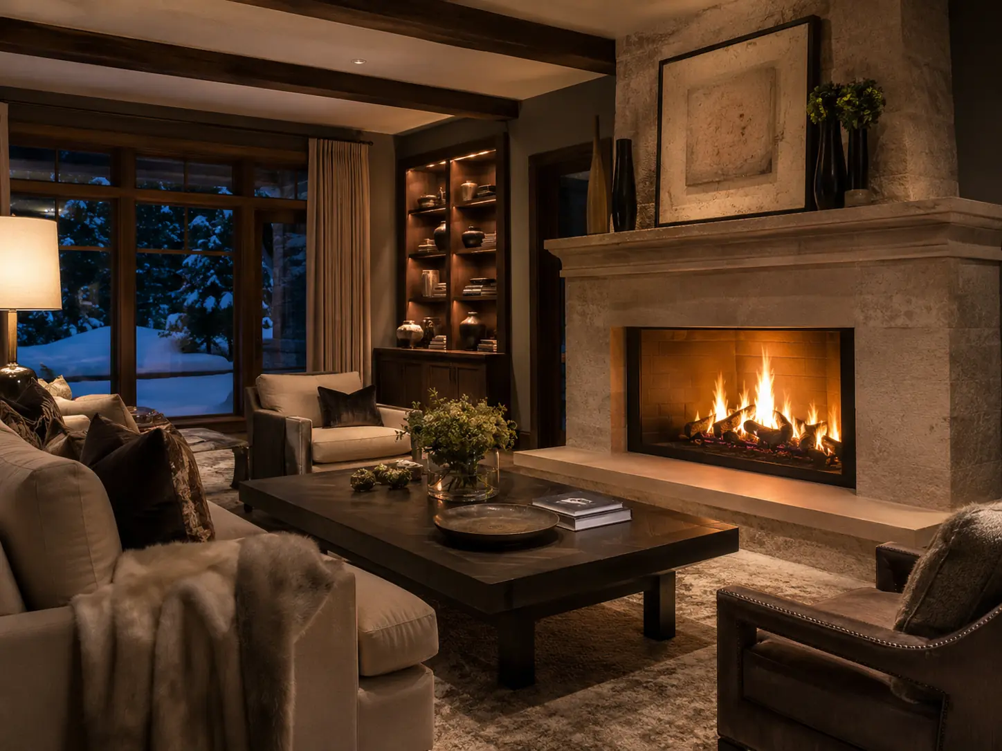 Warm fireplace on a Connecticut winter evening